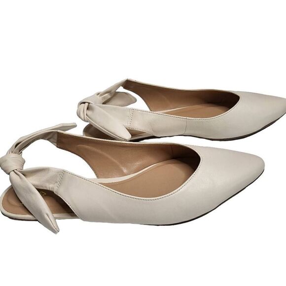 Lulus Houston Off White Nappa Leather Pointed Toe Slingback Flats Size 9 - Picture 9 of 12
